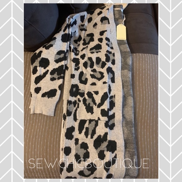 Gray Leopard Print Soft Knit Long Cardigan - Picture 6 of 7